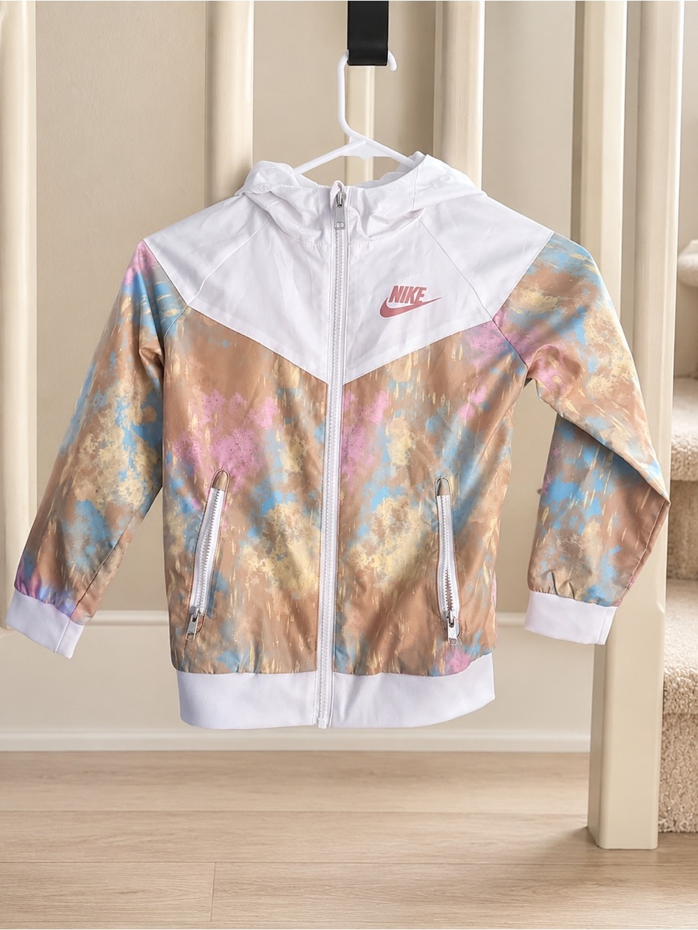 Nike Kids White & Pastel Tie-Dye Hooded Windbreaker